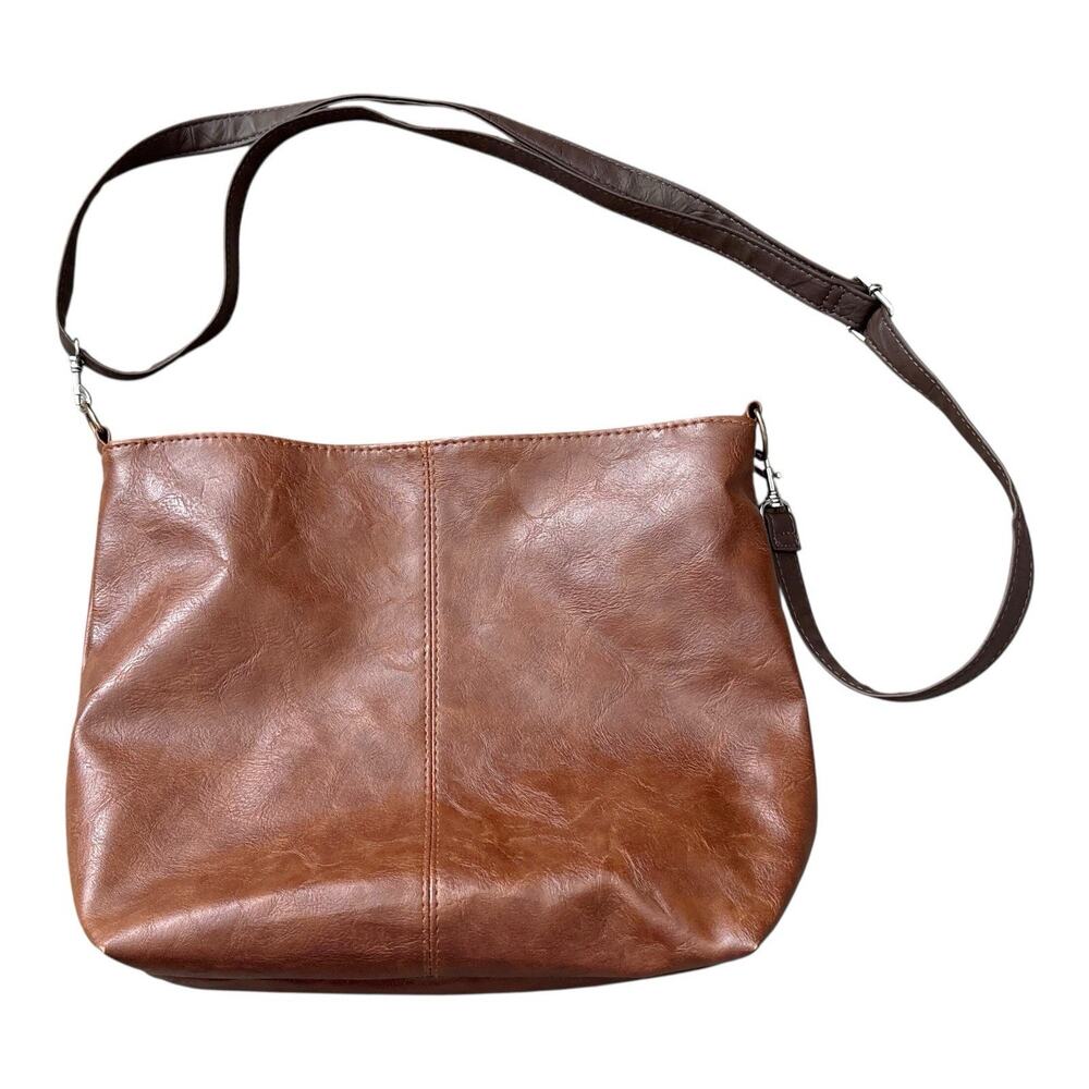 Brown Crossbody Bag Womens Faux Leather Shoulder Purse Removable Strap Zip Top